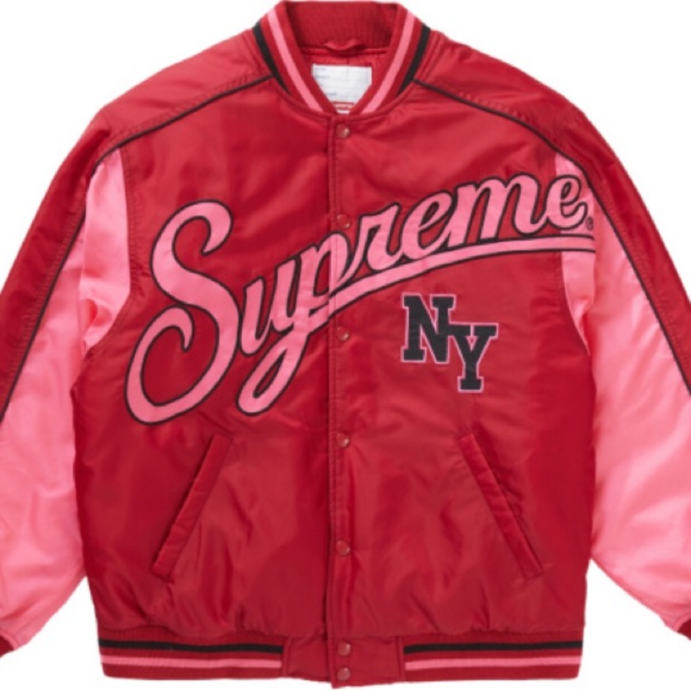 Supreme Red & Pink 'NY' Bomber Jacket (FW20)